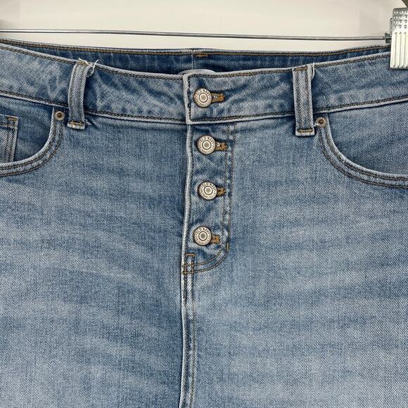 Old Navy Y2K Button Fly Denim Mini Skirt Sz 18 Raw Hem Festival Western Indie - Picture 2 of 9